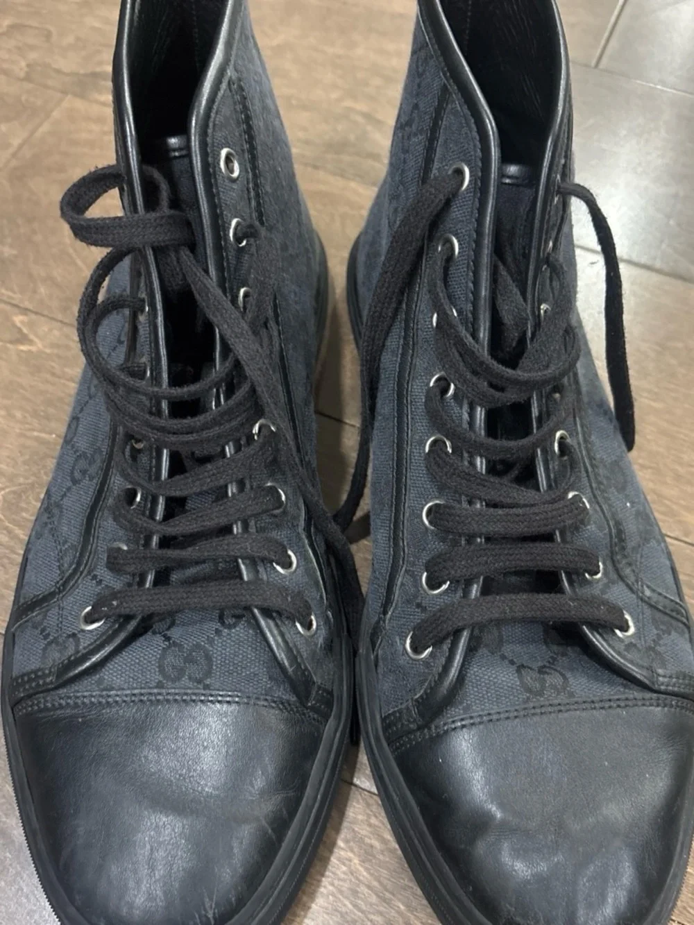 Gucci Black Low-Top GG Canvas & Leather Sneakers